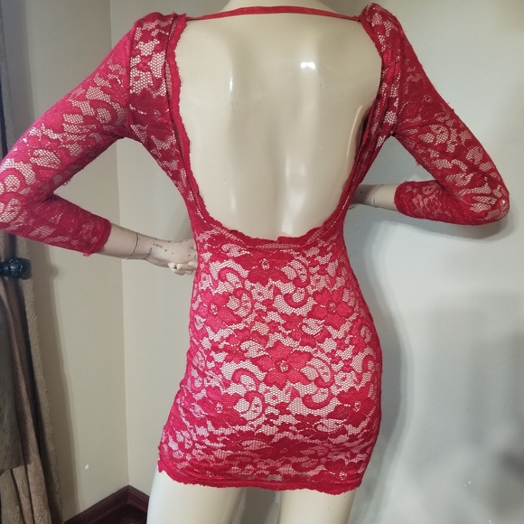 Red Lace (Stretch ) Beautiful Dress - Picture 2 of 8